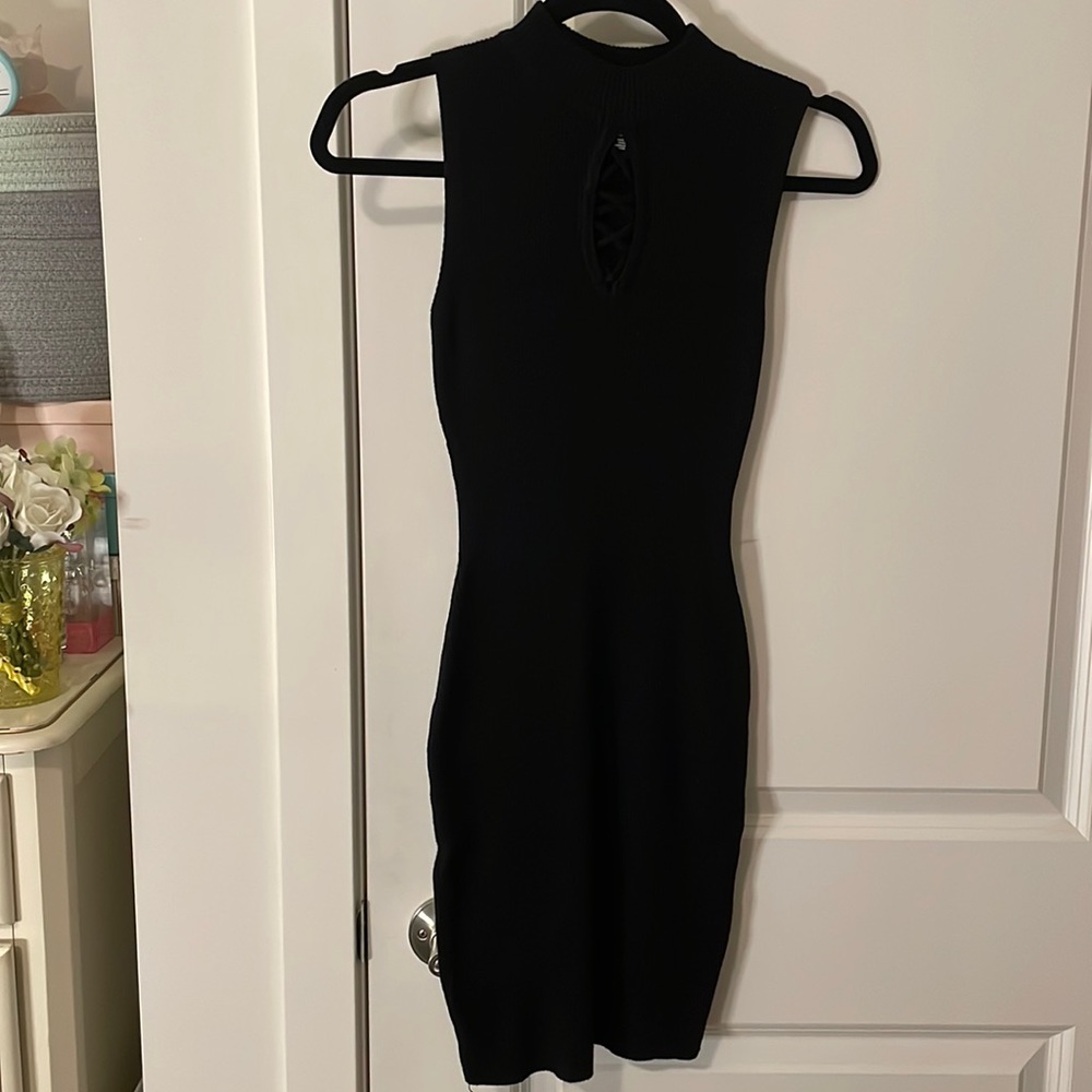Lu NYC Black Ribbed Corset Peep Hole Sweater Dress